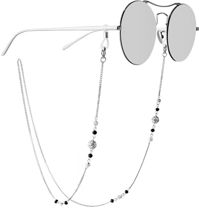 Mini träd glasögon kedjor för kvinnor och män, läsglasögon nyckelband pärlor glasögon rem solglasögonhållare runt halsen (silver)