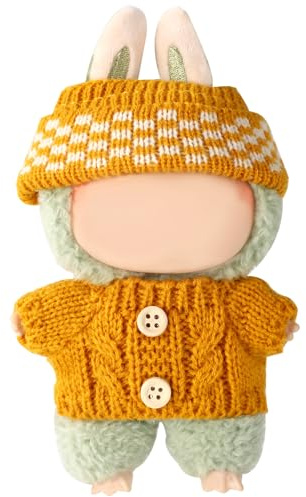Puppenkleidung Set, Handgefertigter Häkelpullover mit Knöpfen und Mütze Lustige Puppenoutfit-Accessoires zum Ankleiden und Präsentieren
