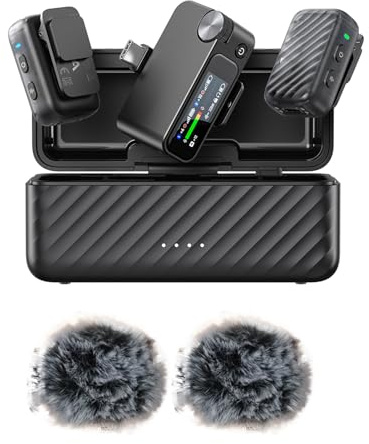 Denash AI Noise Reduction, Wearable Microphone, Studio Grade Clarity 32 Bit Floating Point Precision, Internal Storage 8GB USB C, 2TX 4RX Pairing, 3.5mm Monitoring Interface (BOYAMIC 2-02)