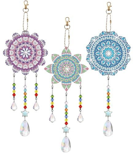 GAESHOW 3 Diamond Painting Portachiavi, Diamond Painting Wind Chime, Scacciapensieri con Pittura Suncatcher, Scacciapensieri Fai da te con Strass Su Entrambi I Lati, Adatto per Decorazione Finestra