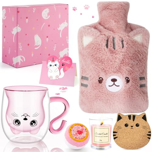 Cat Lovers Gifts for Women - Hot Water Bottle Gift Set with Cat Mug,Christmas Gifts for Women,Cat Gifts Box for Loves, Birthday Gifts for Women, Xmas Presents for Her, Wife, Mum