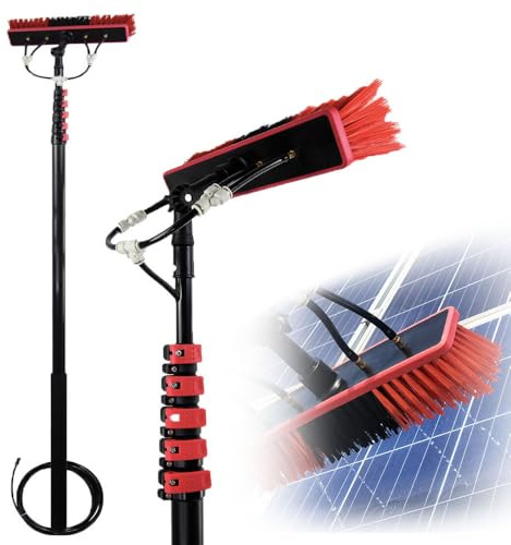 EpyGnom Teleskopstange 5-Flächen-Bürste 180° Rotierende Fensterreinigung mit Teleskopstiel Teleskopbürste mit Wasseranschluss zur Reinigung von Solaranlage Terrassenüberdachung 3.6m/12ft