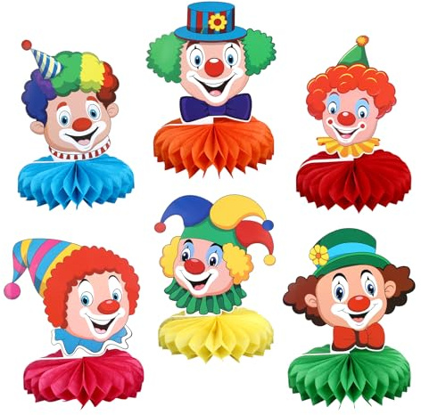 6 Stück Clown Tischdeko Karneval，3D Wabenbälle Clown Deko Wiederverwendbar Geeignet für Karnevalsdekorationen, Partydekorationen mit Clown-Motiven