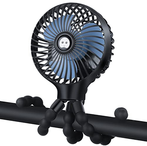 Pram Fan Clip on Stroller Portable Baby Buggy Fan Cooling Accessories,Battery Rechargeable Personal Travel Fans Pushchairs Crib Bed Treadmill Bike Seat Cooling Essentials for Pram Sun Shade/Parasol