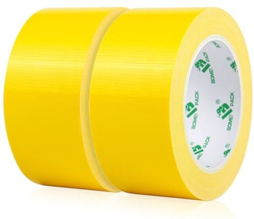 BOMEI PACK 2 Rolls Light Yellow Duct Tape 230mic thick Reinforced Cloth Gaffer Tape 50mm x 30Y Waterproofs for Pipeline ducts Repairing Heavy duty Moving Boxes Sealing Bundling Strapping labeling