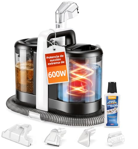 ICARE Limpia Tapicerias 600W - 22kPa Aspiradora de Agua Tapiceria con det. | Limpiador de Alfombras Portátil con Líquido Limpiador - con Autolimpieza, para Sofá, Alfombras, Felpudos, Coche y Mascotas