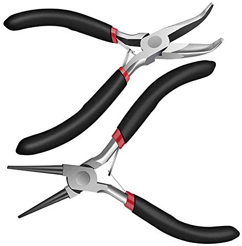 Uikdjgu 2Pack Pinze A Becchi A Catena Piegata e Pinze A Becchi Tondi per Lavori e Riparazioni, Forniture per la Produzione di Gioielli