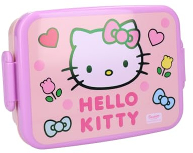 My sweety pop | Hello Kitty Pink matlåda | Sanrio flicka lunchlåda med blommönster | lunchlåda för barn förskola och grundskola | BPA-fri polypropylen plast | 16 x 13 x 5 cm