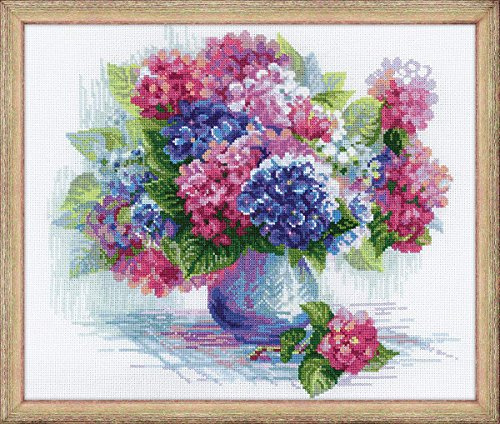 Riolis Kit de point de croix compté Motif hortensias Coton Multicolore 35 x 30 x 0,1 cm