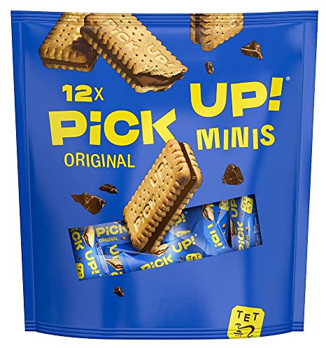 PiCK UP! minis Original (1 x 127 g), Mini-Riegel mit knackiger Milchschokoladentafel zwischen zwei knusprigen Keksen, der Snack zum Teilen, 1 x 12er Beutel