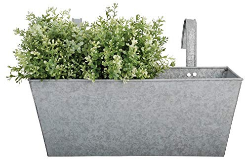 Esschert Design 3 Stück Balkonkasten aus verzinktem Metall, 40 x 15 x 15 cm, 7500 ml, Antikzink-Blumenkasten mit Einhängehaken, geschlossener Boden