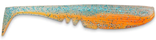 Iron Claw MOBY SOFTBAITS - Racker Shad, 17cm - 22cm, 14 Farben, mit Hakenkanal, UV-reaktives Material, 100% ungiftig, Made in Germany (BGO - Blue Glitter Orange)