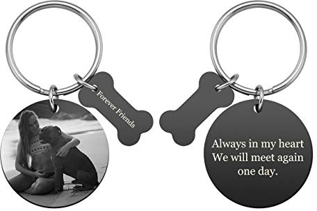 Zysta Personalized Text & Fotogravur - Edelstahl Rund Dog Tag Schlüsselanhänger Hund Tier Knochen keychain Schlüsselbund