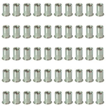 50 pièces écrou à sertir en Inox (304) M4 M5 M6 M8 M10 tête plate avec rayures verticales, avec fiche technique