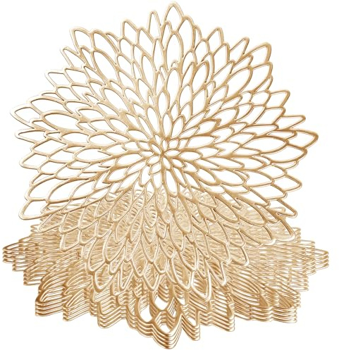 wiipara 4er Set Goldene Platzsets Tischsets Abwaschbar (Ø38cm, Gold) | Moderne PVC Platzdeckchen Weihnachten Dekorative Tischunterlage Esstisch Platzteller Platzset Rund für Zuhause Hochzeit Hotel