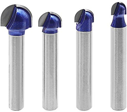 YINETTECH 4 Stück 1/4 Zoll Schaft Durchmesser Kernkasten Router Bits Rundnut Holzbearbeitung Fräser Werkzeug 1/4 Zoll 5/16 Zoll 3/8 Zoll 1/2 Zoll Schneiddurchmesser