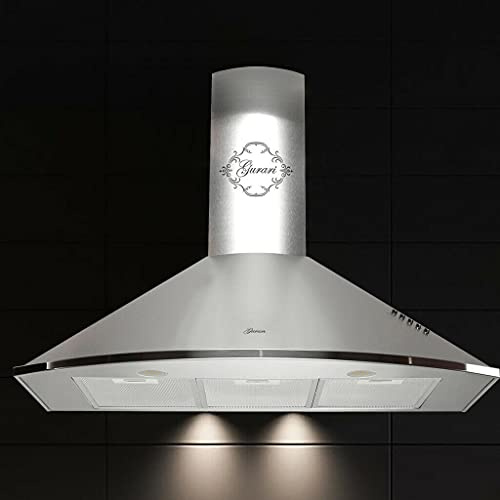 Gurari GCH C 046 IS 9 Hotte d'aspiration 90cm - Hotte Aspirante Haute Performance 1000m³/h - Hotte murale grise (inox), Hotte Évacuation Externe, Recyclage Air
