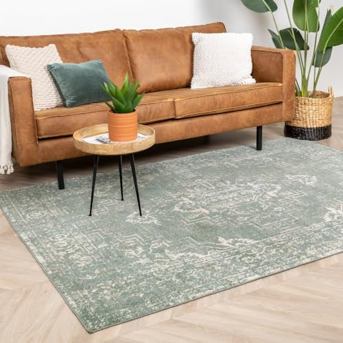FRAAI | Home & Living Teppich Vintage - Spring Ethnic Grün Creme - Polypropylen - Kurzflor - Vintage - Boho, Orientalisch - Wohnzimmer, Esszimmer, Schlafzimmer - Carpet
