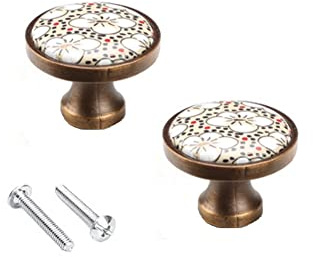 SYDARSYN 2 Stück Möbelknäufe - Vintage Blumenmuster Möbelknöpfe Keramik Knöpfe Schrankgriffe Küchengriffe