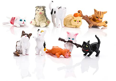 cobee Figurine di Gatti Carini, 10 Pezzi Realistici Mini Gatti Figure di Gattino Cake Topper Set di Giocattoli Animali Gatti in Miniatura Ornamento di Gatti per la Decorazione del Giardino