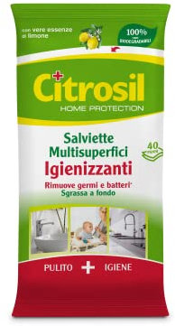 Citrosil Home Protection Salviette Multisuperfici Igienizzanti, Rimuovono Sporco, Germi e Batteri, con Vere Essenze di Limone, 40 Panni