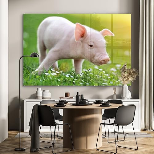 MuchoWow Glasbild Glasfoto Wandbild Bilder Deko 150x100 cm Tiere - Ferkel - Schwein