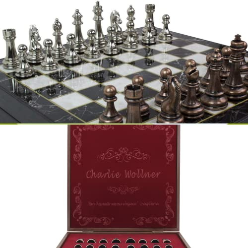 Antochia Crafts Personalisiertes 30 cm großes Schachspiel mit Box, personalisiertem Brett und Metallfiguren – Geschenkidee für Sohn, Ehemann, Vater zum Geburtstag, Jahrestag, Weihnachten