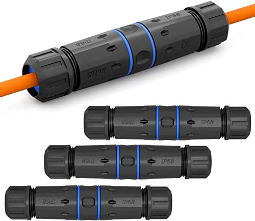 HB-DIGITAL 4x RJ45 Patchkabelverbinder CAT. 7 OUTDOOR IP68 Wasserdicht Ethernet Kupplung Netzwerkkabel Adapter LAN Verlängerung RJ45-Buchse (8P8C) STP AWG26-22 Außenbereich schwarz