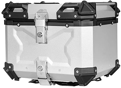 Top Box for Motorcycle, Stadium 45L Silver X Motorcycle Top Box Aluminium Motorcycle Luggage with Security Lock, Waterproof Motorcycle Top Case, Motorbike Top Case Silver