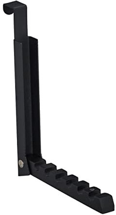 Relaxdays Klapphaken, zum Einhängen, Türgarderobe für 6 Kleiderbügel, Metall und Holz, Haken für 2 cm Türfalz, schwarz, 21 x 2,5 x 18 cm