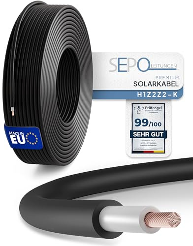 Solarkabel 6mm² 10m Schwarz – Solarleitung H1Z2Z2-K für Photovoltaik PV | Doppelt isoliert & UV-beständig · Made in EU · für PV-Anlagen, Solarmodule & Wechselrichter · flexibel & langlebig