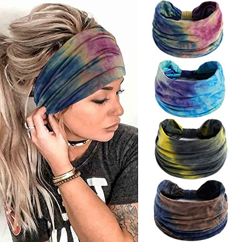 4 Stück Breite Damen-Stirnbänder,Modische Stirnbänder,rutschfeste,elastische Haargummis,geknotete Stirnbänder,Yoga,Laufen,Fitnessstudio,Sport,schweißabsorbierende Stirnbänder