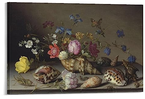 MHART Balthasar Van Der Ast Art Print Poster Floral Botanical Still Life Poster Canvas Wall Art Prints Poster Gifts Photo Picture Painting Posters Room Decor Home Decorative 24x36inch(60x90cm)