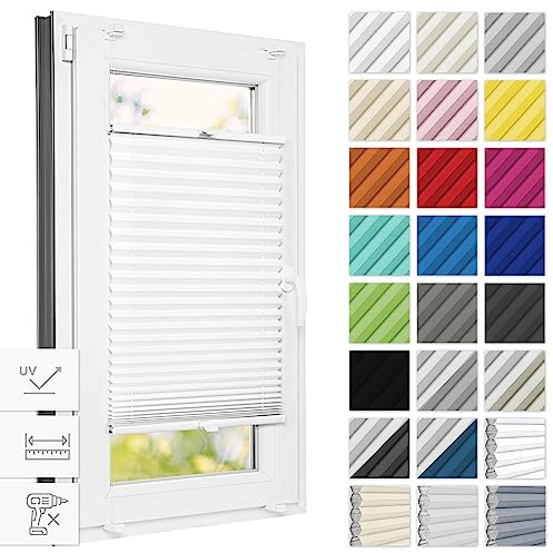 Estika Thermo-Plissee ohne Bohren Verdunkelung 95 cm x 230 cm - Blackout: Weiß-Weiß - Bruchfeste Klemmhalter, Plisees ohne Bohren Blickdicht, Verdunklungsplissee, Plissee Klemmfix