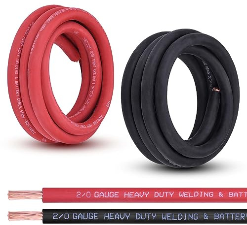 Shirbly 2/0 Gauge Battery Cable, 10FT Red + 10FT Black 2/0 AWG Pure Copper Wire Welding Cable, for Automotive, Battery, Solar and Generator, Standard USA OFC Wire