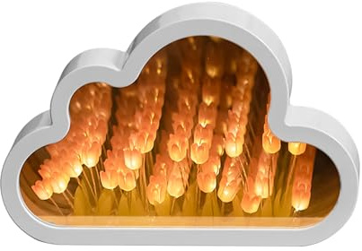 Tulip Mirror Night Light, 20 Flower Cloud Tulip Night Light, Desktop Decoration Bedroom Decor, Gift for Birthday, Anniversary, Thanksgiving, Halloween, Christmas, Mother's Day (Finished product)