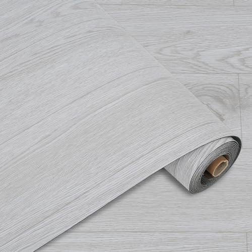 Revestimiento de Suelo de PVC Autoadhesivo, Suelo de Vinilo Decorativo Efecto de madera, 15mm Grosor, Antideslizante, Impermeable, 40 x 300cm, 1,2 m (Madera Gris-Blanca)