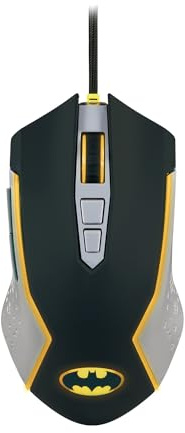 FRTEC - Ratón Gaming Batman Edition, Iluminación LED Amarilla, dpi Ajustable, con Cable, Colección Oficial DC, Movimiento rápido y preciso, Botones Laterales configurables