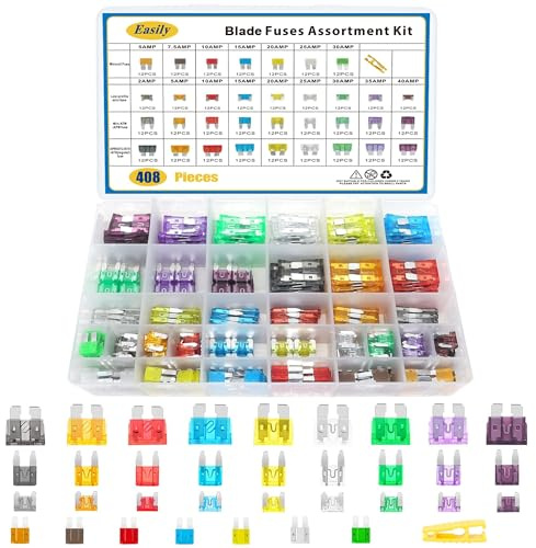 408 PCS Car Fuses Assortment Kit Standard Mini LP Mini Micro2 Blade Fuse ATO ATC APS ATS APR 2A 5A 7.5A 10A 15A 20A 25A 30A 35A 40A Replacement Fuses for Cars Trucks RVs Boat, with 1 PC Fuse Puller