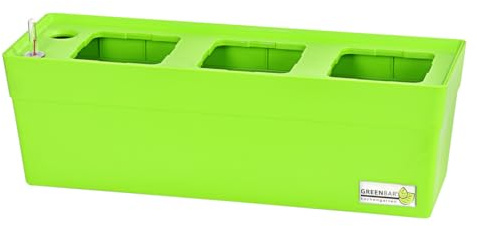 Greenbar® Kräuterkasten, für 3 Kräutertöpfe, mit integriertem Bewässerungssystem, für Indoor/Outdoor, 48 x 16 x 15.5 cm, Kunststoff, limonengrün