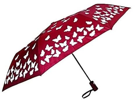 Regenschirm, Farbwechsel, Regen, Schmetterling, automatisch, für Damen, Mädchen, Durchmesser 107 cm, Rot, rot, M