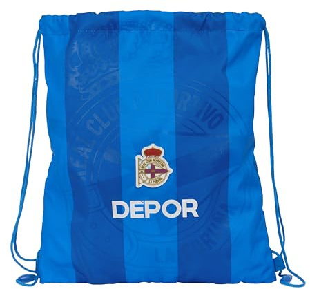 REAL DEPORTIVO DE LA CORUÑA - Mochila Saco Plano Grande, Mochila, Ideal para Niños de Diferentes Edades, Cómoda y Versátil, Calidad y Resistencia, 35x40 cm, Color Azul