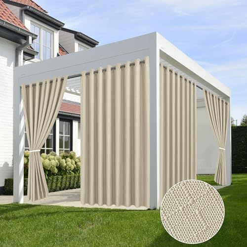 Leinen-Vorhänge für den Außenbereich, wasserdicht, 274 x 213 cm, cremefarben, 4 Stück | Lichtfilterung, breite Trennwände für den Außenbereich, wetterfest, Sichtschutz für Hinterhof, Veranda, Pavillon