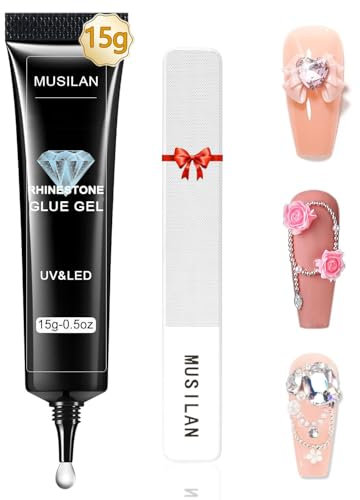 MUSILAN Rhinestone Glue Gel, 0.5 once Gel 3D Nail Art Super Fort Colle à ongles Strass pour Les ongles pour Paillettes d'Ongles, Strass Ongles Bijoux Colle Faux Ongles 3D Nail Art Décorations Design