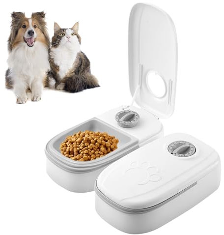 Automatic Pet Feeder, 2 Meals Wet and Dry Food Auto Cat Feeder with 48H Timer Automatic Food Dispenser Automatic Cat Feeder Pet Feeder Station for Cats Small Dogs (Ice Pack and Battery Not Included)
