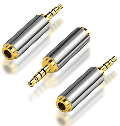 HATMINI 2,5-mm-Stecker auf 3,5-mm-Buchse-Adapter, 3 Stück, vergoldeter Klinken-Stereo-Vollmetall-Stecker-Konverter für Smartphones, Kopfhörer, Mikrofon, Tablets (2.5M)