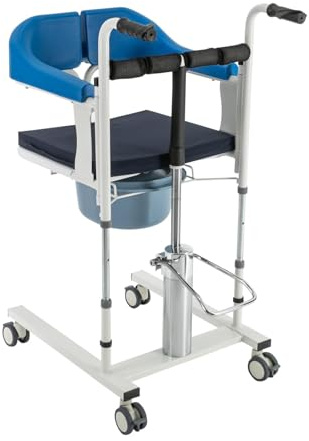 5 in 1 Patientenlift, Toilettenstuhl mit Rollen für Senioren, Dusch Toilettenstuhl, Duschstuhl mit Toiletteneimer & Fußstütze, Nachtstuhl für Erwachsene Blau, Höhenverstellbar, 120kg Tragfähigkeit