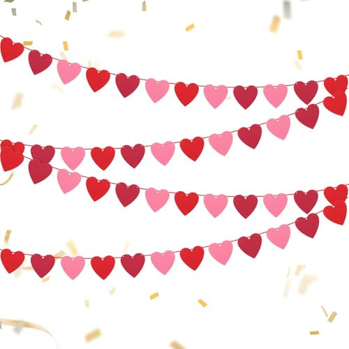 4Pcs Red Felt Heart Garland for Valentine's Day - Hanging Decorations and Accessories