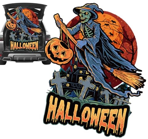 Cartel de Halloween con texto en inglés Happy Halloween Car Banner - Cartel de Halloween con patrones claros para celebración comunitaria, evento escolar y reunión familiar