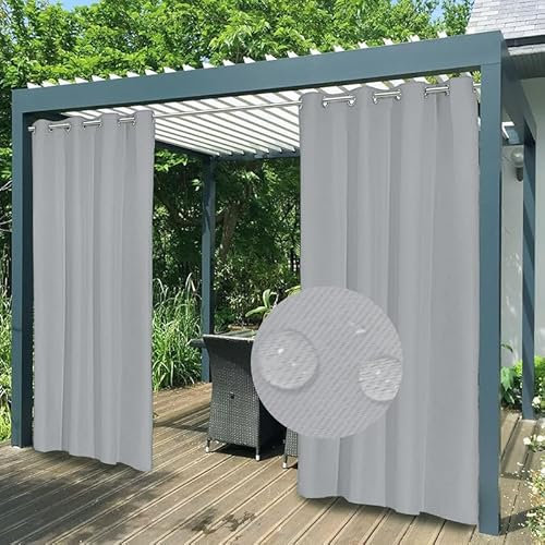 Outdoor Vorhang Wetterfest mit Ösen, Outdoor Vorhänge Wasserdicht Datenschutz Blickdicht Gardinen für Pavillon Balkon, Benutzerdefinierte Größe, 1 Stück, Grau, B254xH132cm